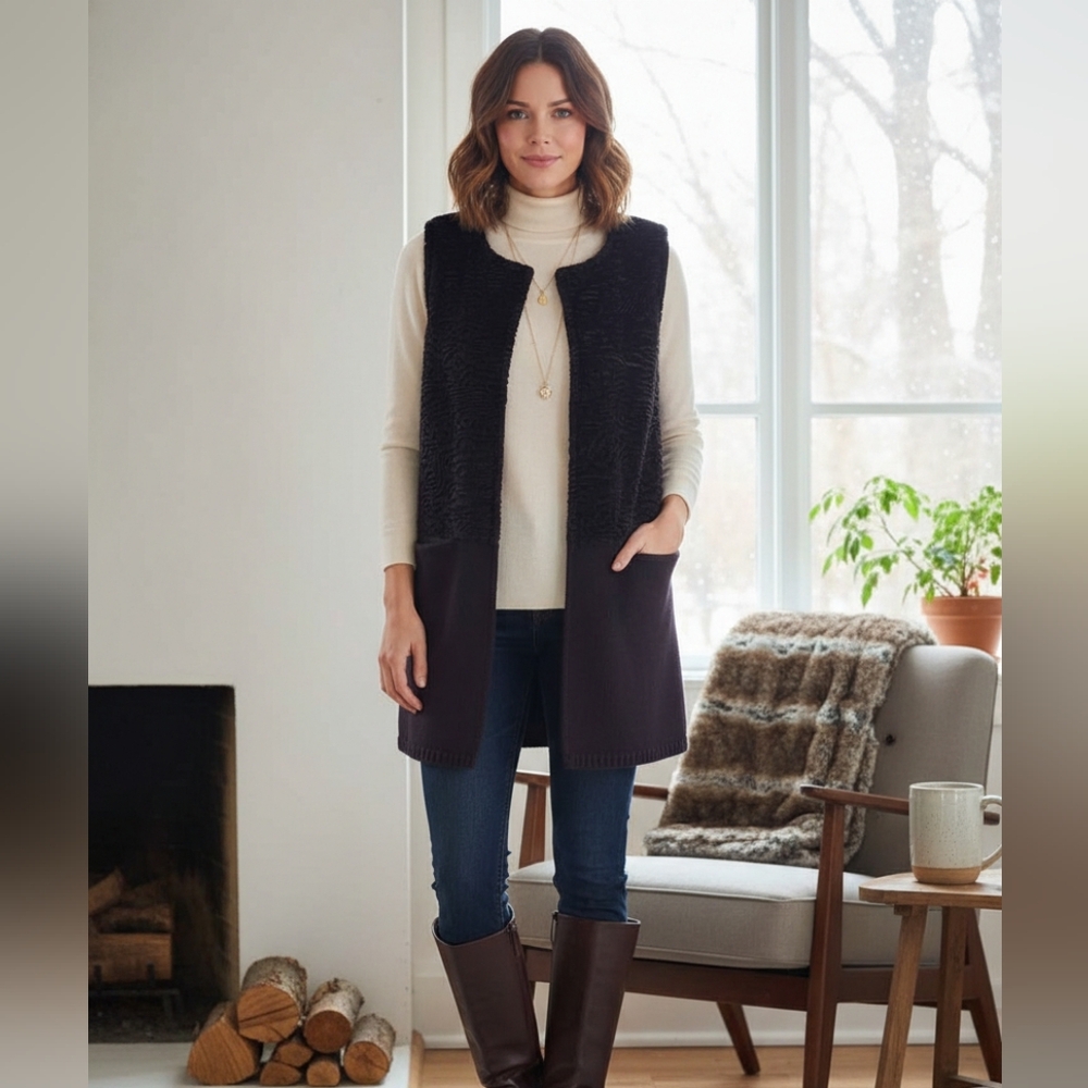 Black faux fur vest size L